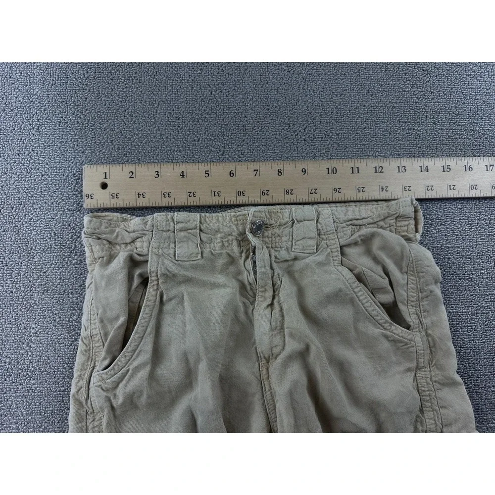 Y2K Zara Cargo Pants Women 2 Tan Relaxed Linen Wide-Leg Streetwear Utility 00s